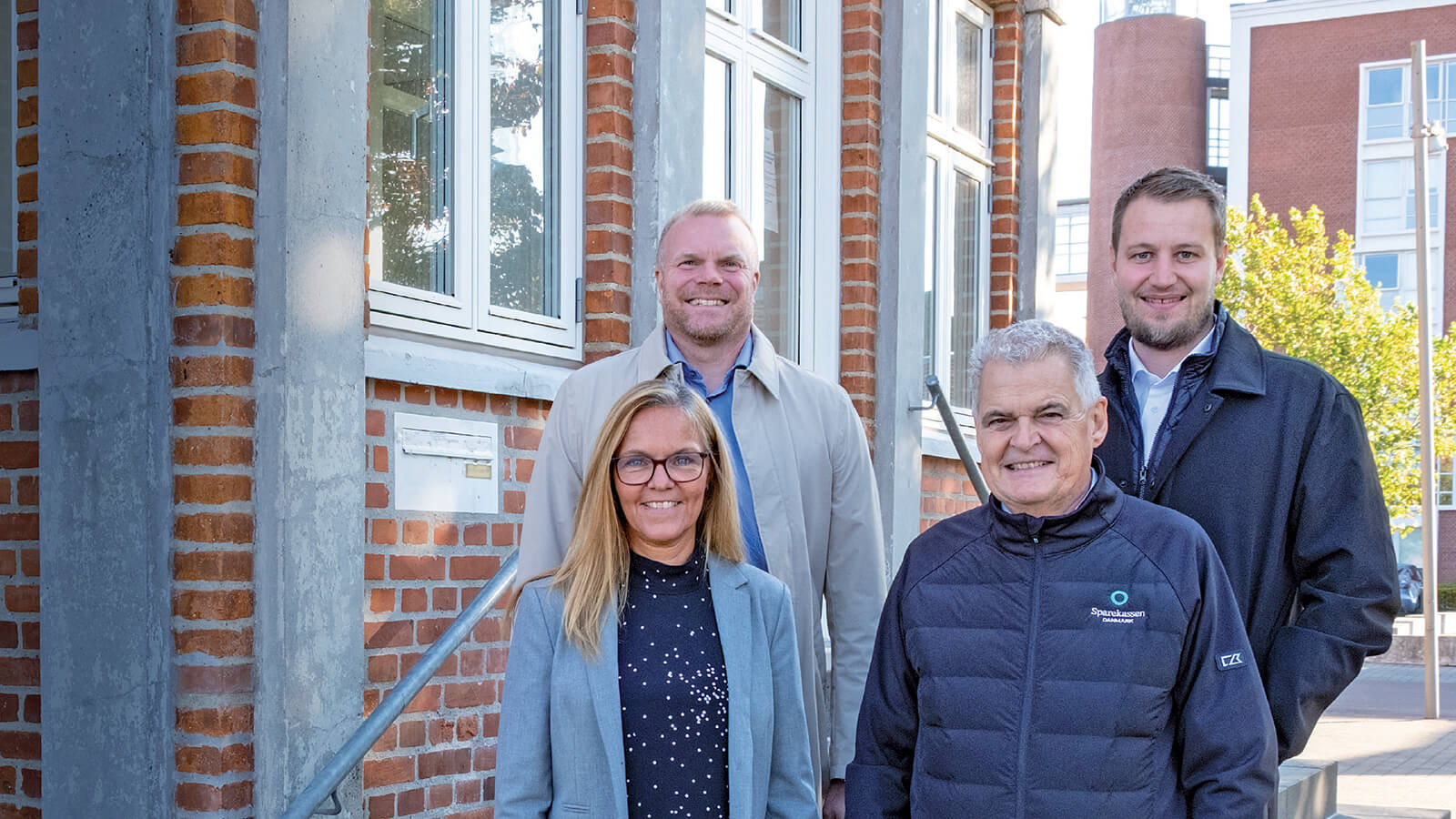 Souschef Søren Woller, erhvervskundechef Jonas Pedersen, afdelingsdirektør Lene Holm Pedersen og direktør Peter Lading Sørensen, Sparekassen Danmark, Erhverv Djursland