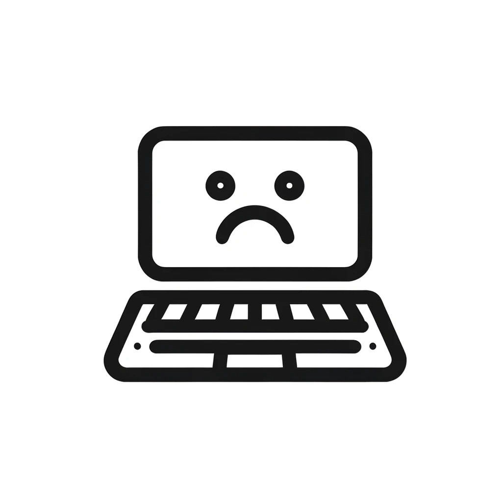 Et billede der viser en bærbar pc, som er ked af det.